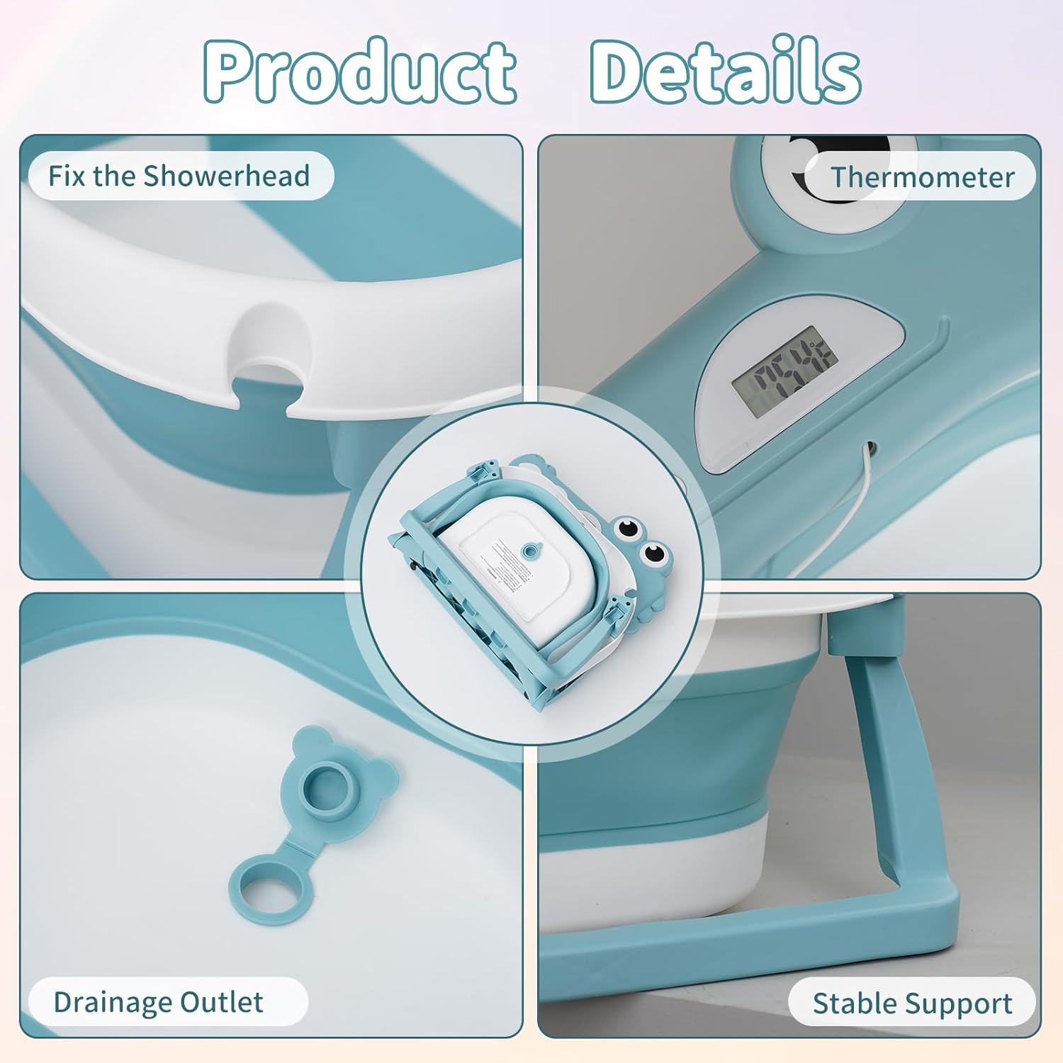 BembiBear™ | Bañera Plegable con Cojín + Termómetro