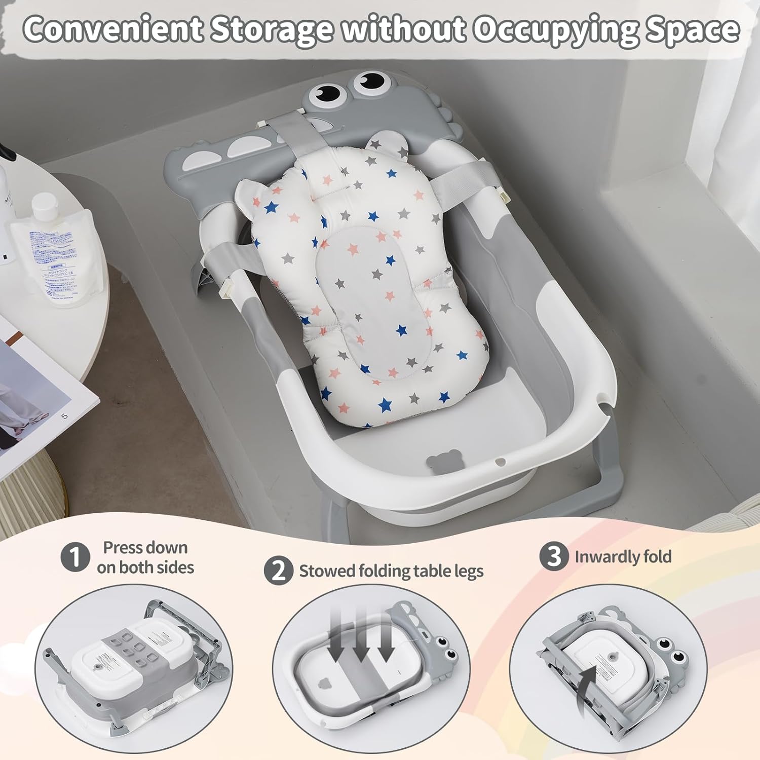 BembiBear™ | Bañera Plegable con Cojín + Termómetro