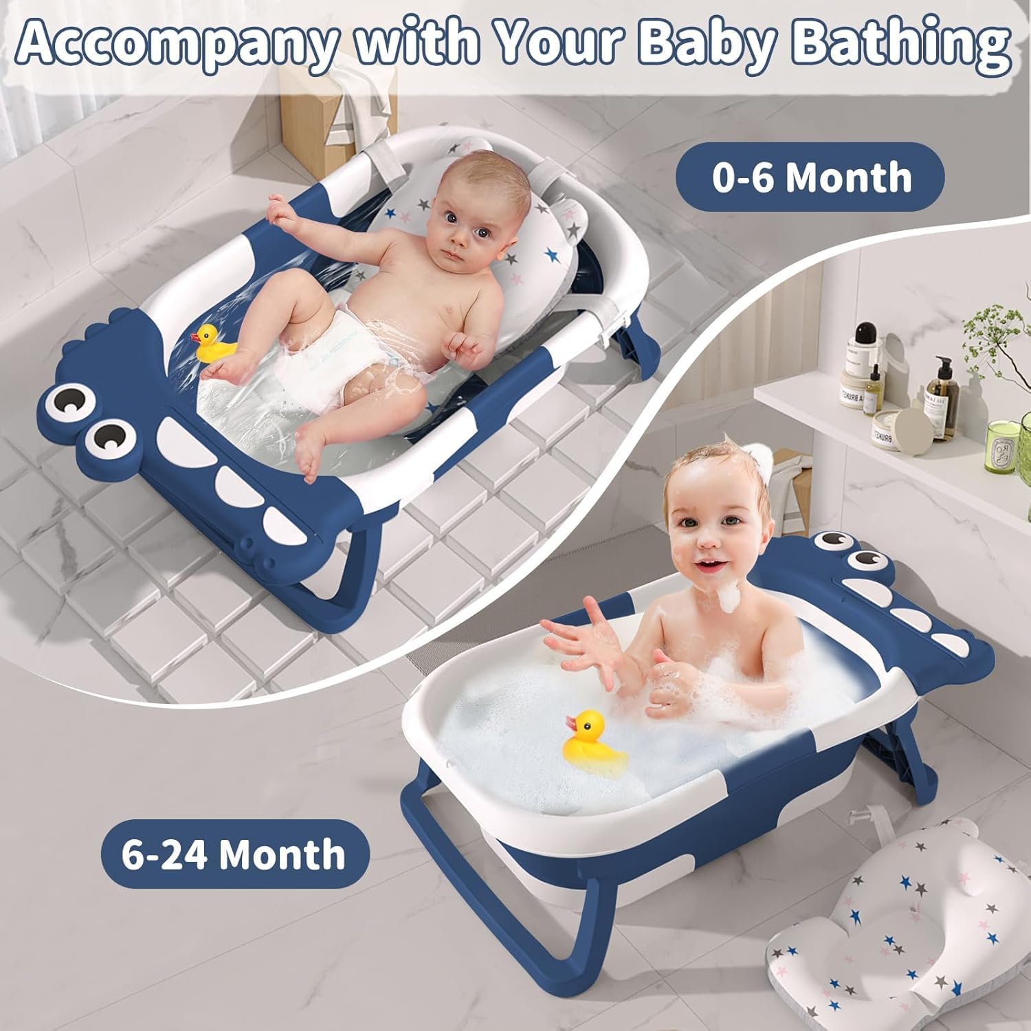 BembiBear™ | Bañera Plegable con Cojín + Termómetro