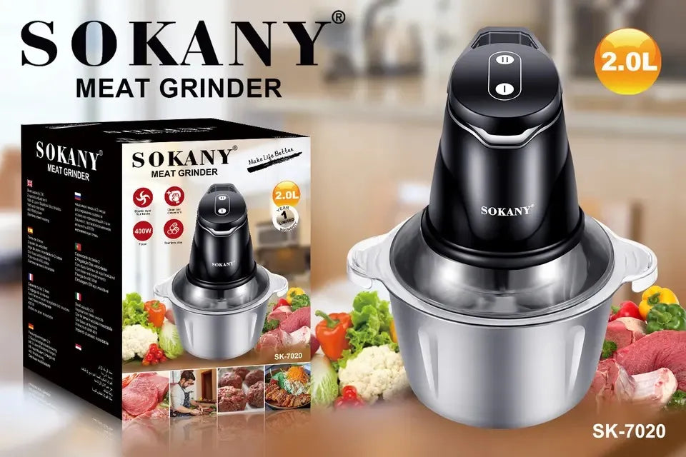 Picadora Eléctrica Multifunción Sokany SK-7020™ | 400W de Potencia, 2L de Capacidad.